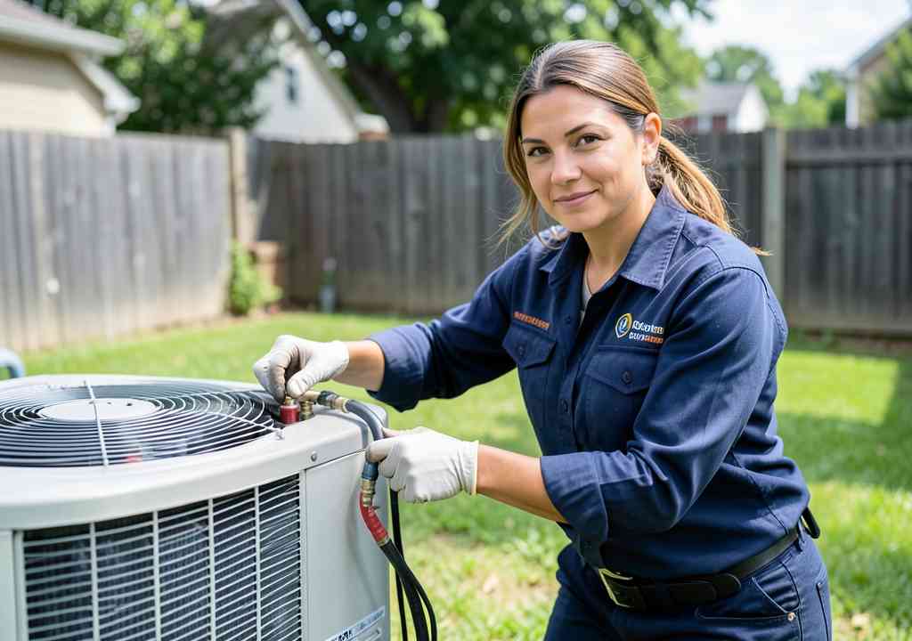 HVAC technician servicing a system in Coolaroo