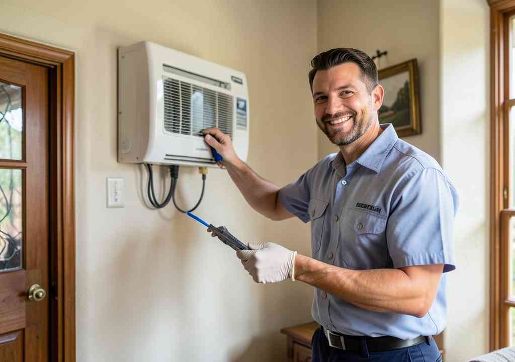 HVAC technician servicing a system in Macleod