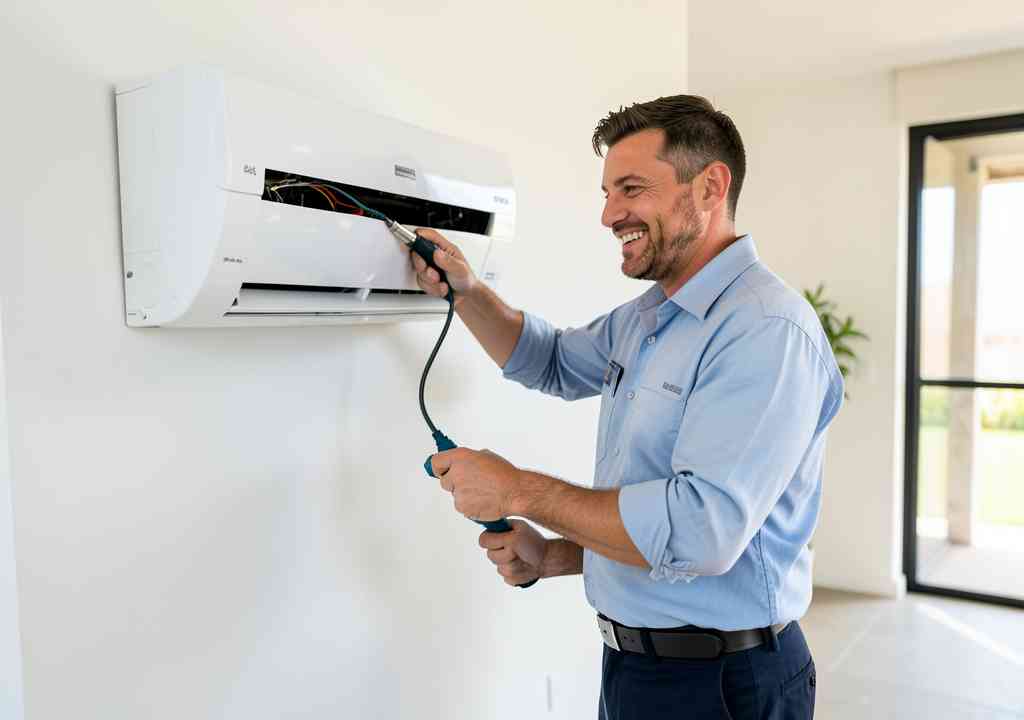 HVAC technician servicing a system in Ruthven