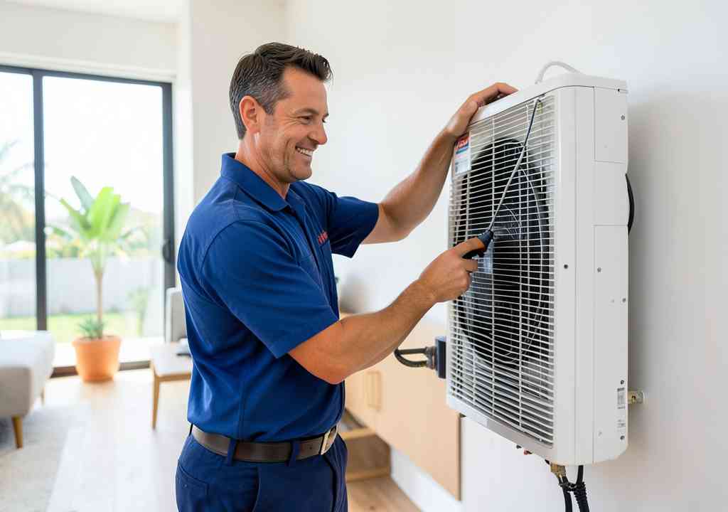 HVAC technician servicing a system in Upfield